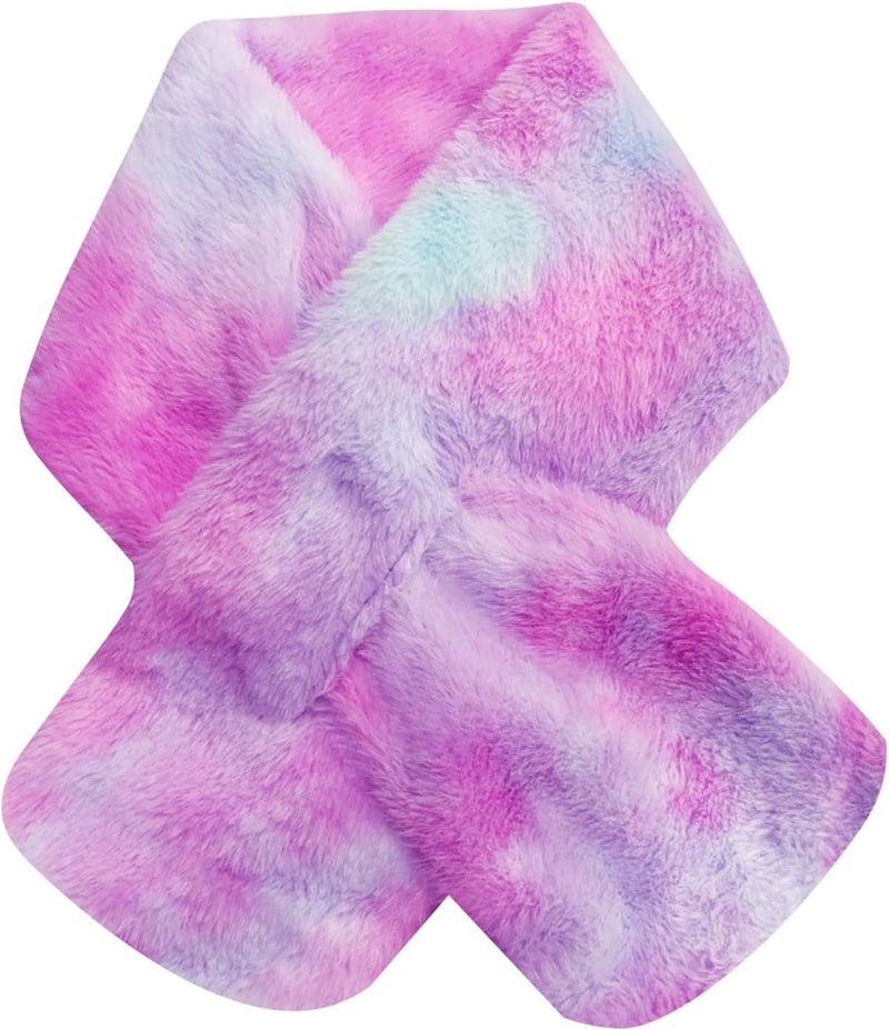 Piewag Kids Toddler Scarf Winter Rainbow Scarf Gradient Cross Tie Collar Fluffy Fur Plush Scarves Neck Warmer for Girls Boys - Image 1